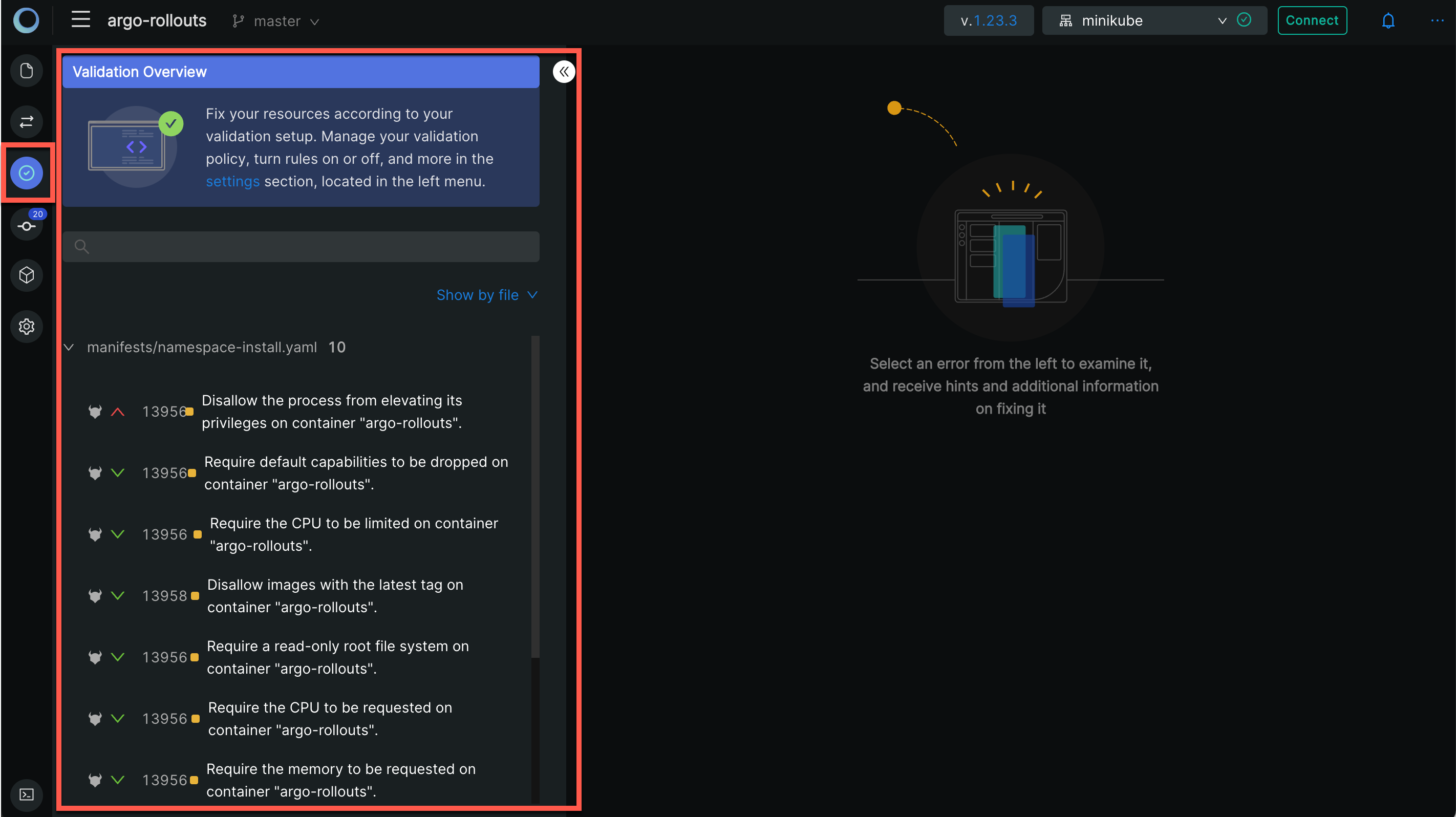 Open validation drawer